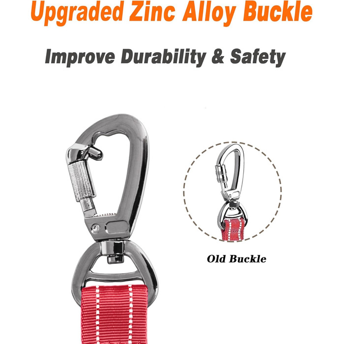 Тактична повідок для собак AUBELL, міцна, світловідбиваюча, без натягу, банджі-повідок для середніх та великих собак, з м'якою ручкою, авто-ремнем безпеки, обертання на 360°, зелена (M-L, червона)