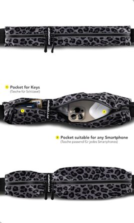 Пояс для бігу Fitgriff® з кишенею для телефону - спортивний пояс, сумка на пояс для джогінгу, бігу, фітнесу. Підходить для смартфонів M-L (85–120 см обхват талії). Колір: леопард