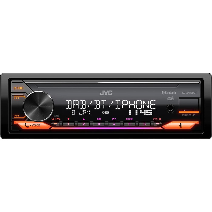 JVC KD-X482DBT автомобільна магнітола з USB, DAB+, Bluetooth, Alexa, 4x50 Вт, чорна, підсвічування, AUX, 3 Pre-Out, саундпроцесор