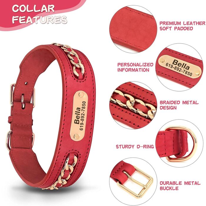 Шкіряний нашийник для собак Didog, плетений, з гравіюванням, регульований, чорний, L (17.0-20.0 см), ширина 3.2 см