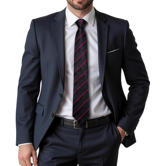 Чоловіча краватка Dubulle з квітковим візерунком Paisley, шовкова краватка, смугаста, комплект краватки та нагрудного хустинки для весілля, ділового стилю (чорно-червона смугаста)