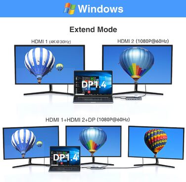 Док-станція USB-C для ноутбука 14-в-1: 2xHDMI 4K, DP, Ethernet, 4xUSB, 100W PD, SD/TF, Audio/Mic. Підтримка Dell, HP, Lenovo та інших ноутбуків.