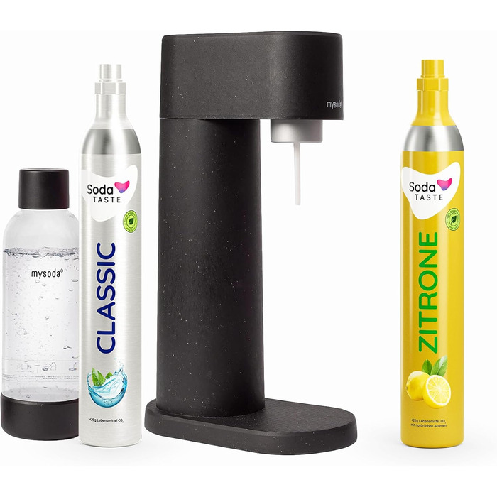 Набір Mysoda Woody: газований напій з дерева, 1л BPA-free пляшка, циліндри CO2 Classic та Lemon (чорний)
