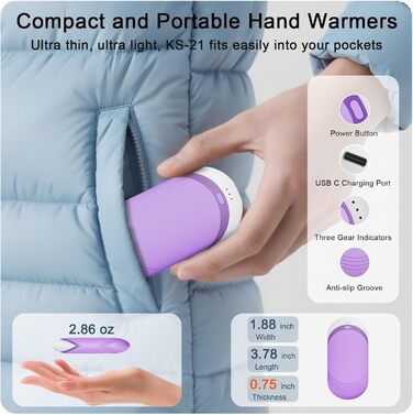 Електричні нагрівачі для рук Karecel 2 шт., Силіконові, 6000mAh, Перезаряджувані, Slim, для жінок та чоловіків (фіолетовий)