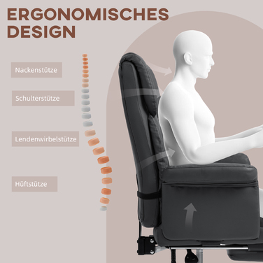 Крісло офісне HOMCOM, ергономічне крісло для роботи з регулюванням нахилу спинки, підтримкою попереку, регулюванням висоти, з підніжкою, поворотне, для дому та офісу, з штучної шкіри, чорне | Aosom