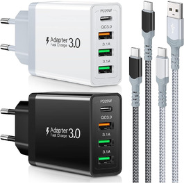 Зарядний пристрій USB-C 40W Acezeek з 2 адаптерами та 2 кабелями Type-C, 4-портовий швидкий зарядний пристрій для iPhone, Galaxy, iPad Pro