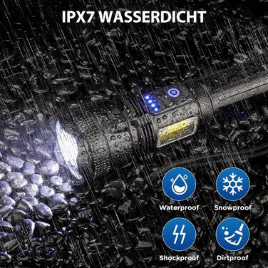 LED ліхтар ZEUSFIRE, 2 шт., 100000 люмен, надяскравий, тактичний, з 7 режимами, IPX7, акумуляторний, для кемпінгу та туризму