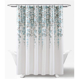 Шторка для душу Lush Decor з квітами, 183x183 см, блакитний та сірий