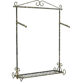 Clothes Rack Clothes Rail Coat Rack with Shoe Storage, Width 136cm, Vintage Style Metal Height Adjustable from 126 to 200 cm (Bronze Black)
