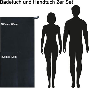 Набір рушників Leeyunbee з мікрофібри (2 шт.) - 160x80 см + 80x40 см, швидковисихаючі, для спорту, подорожей, пляжу (чорний)