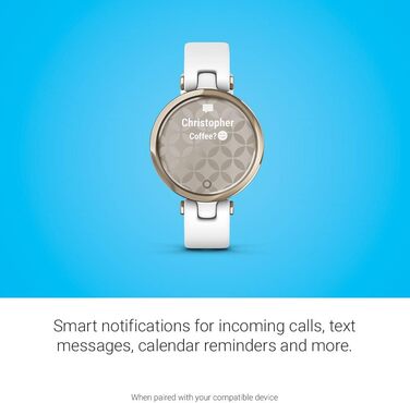 Смарт-годинник Garmin Lily™ з сенсорним екраном та унікальним дизайном, світло-золотистий колір, білий шкіряний ремінець