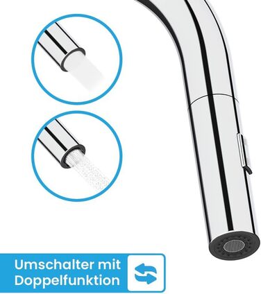 Кухонний змішувач Bächlein Plivo з нержавіючої сталі з висувним виливом, 360° обертання, для кухні, масивний, нержавіюча сталь