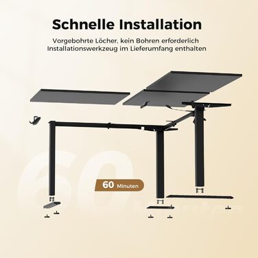 Електричний кутовий стіл Agilestic з регулюванням висоти 160 x 140 см, чорний. Ергономічний стіл для роботи та навчання, комп'ютерний стіл з регулюванням висоти.