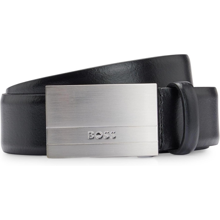 Чоловічий шкіряний ремінь BOSS Baxton з логотипом, чорний