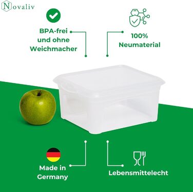 Набір 6 прозорих пластикових боксів з кришкою 5 л, BPA-free, з кліпсами, для зберігання та організації, 34x19x11 см, штабельовані