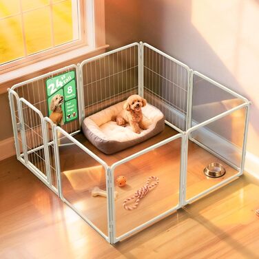 FXW Pawadise: Металевий вольєр для собак з акрилу та металевої сітки, 61 см, 8 панелей, білий, для цуценят та маленьких собак