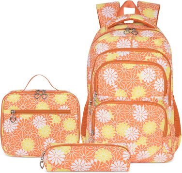 Шкільний рюкзак для дівчинки-підлітка ZHIERNA: набір з ланч-боксом та пеналом (Помаранчевий)