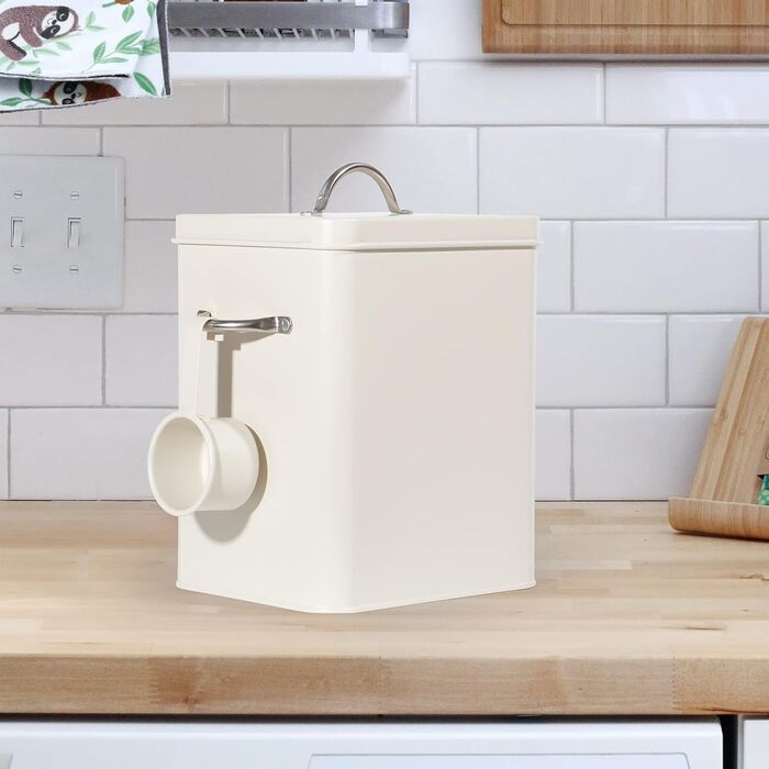 Кошик для порошку Theo&Cleo 6.5L, металева коробка для порошку, контейнер для корму для собак та котів, кавових зерен (Матовий бежевий)