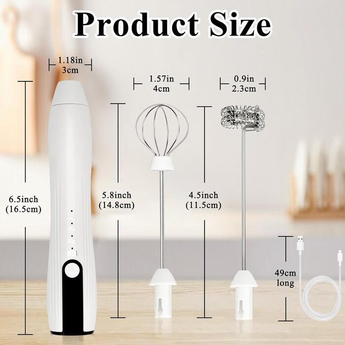 Електричний пінний батончик для напоїв, USB-C, 3 швидкості, для лате, матча, білий. J-16White