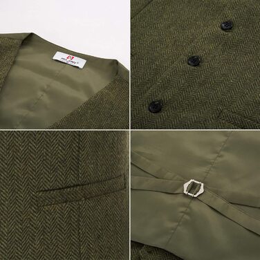 Чоловічий жилет у стилі вестерн з твіду в клітинку, вовняна суміш, V-подібний виріз, приталений крій, військово-зелений колір