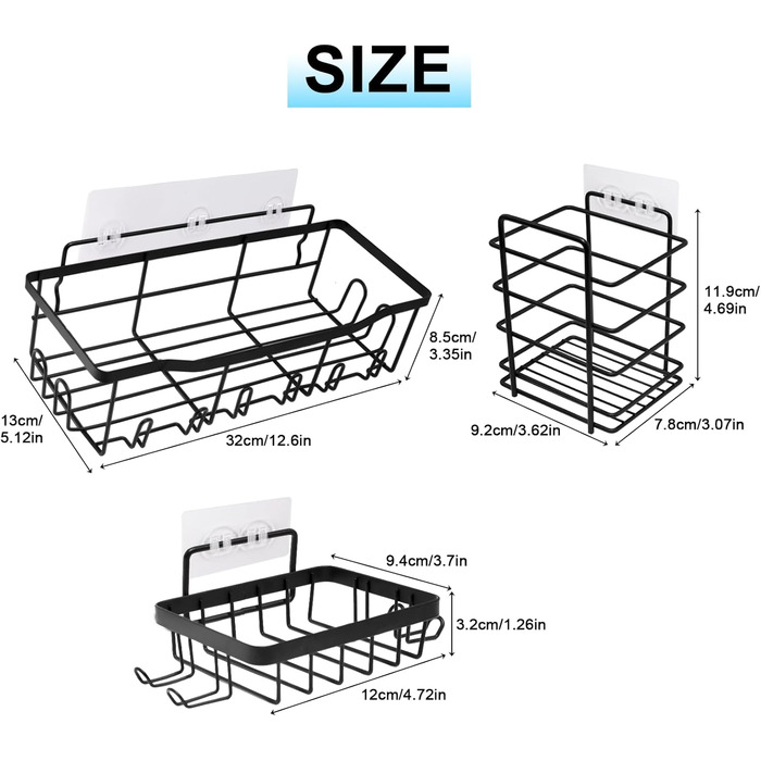 Дзеркальна поличка для душу WAOAW без свердління, 2 шт. Чорний, нержавіюча сталь, для шампуню, гелю для душу, мила, косметики