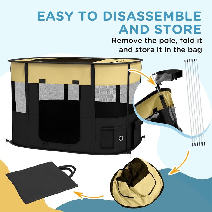 Клітка для собак PawHut, переносна, складана, жовта, 94 x 74 x 60 см