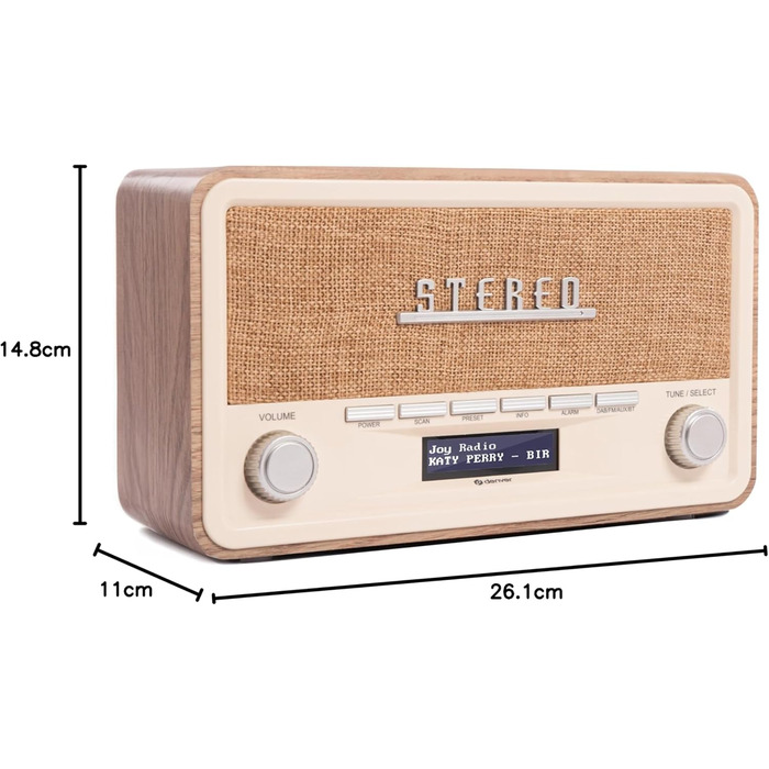 Denver Retro DAB-18: Цифрове радіо DAB+ з Bluetooth, FM та LCD-дисплеєм | 2x20W стерео | Радіо для кухні з будильником