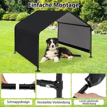 Будка для собак Costway Outdoor - велика, середня, маленька, чорна, 129 x 124 x 108 см, водовідштовхуюча, з дахом та кілочками