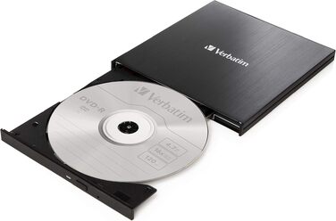 Зовнішній тонкий CD/DVD-записувач Verbatim USB-C USB 3.2 Gen1 з кабелем USB-C на USB-A, компактний привід для ноутбука