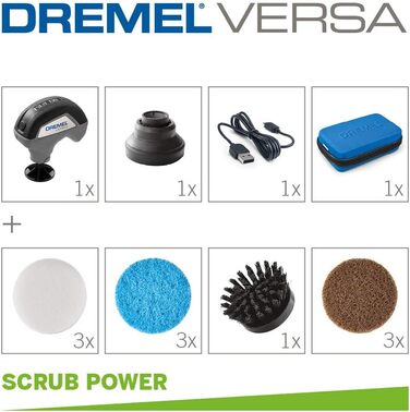 Dremel Versa PC10 Multi-Function Cleaning Tool/Scrubber, Cordless Rotating Brush Set with 9 Cleaning Pads, Bristle Brush, and Splash Guard for Faster, Easier Cleaning and Scrubbing