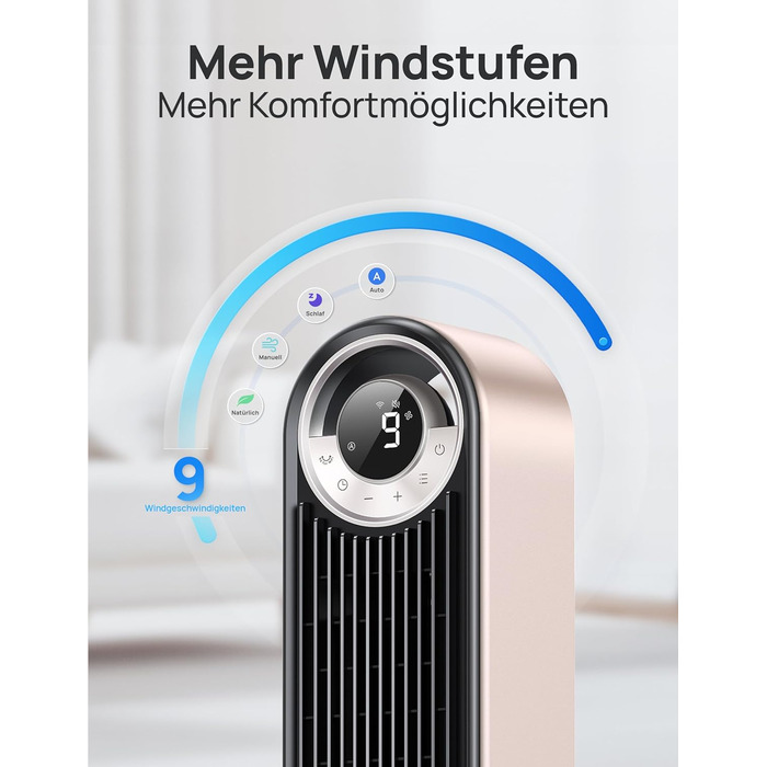 Dreo 25dB Smart Quiet Tower Fan with Cooling, 106cm WiFi Alexa Tower Fan, 90° Oscillating Fan, Remote Control 9-Speed 9-Mode 12 Hr Timer Voice Control, Black