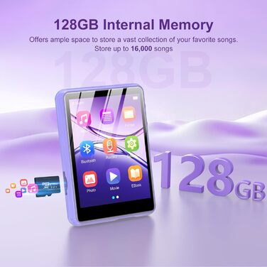 MP3 плеєр ZAQE 128GB Bluetooth 5.3 з сенсорним екраном 2.4