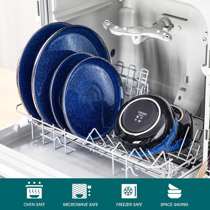 Vancasso Starry Blue 24-Piece Stoneware Dinnerware Set for 6 - Complete Tableware Set with Plates, Bowls & Serving Dishes