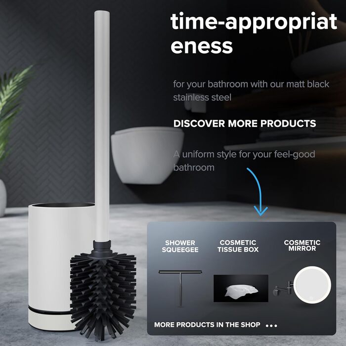 Набір для чищення унітазу з нержавіючої сталі з силіконовою щіткою | Без кріплення до стіни | Змінний насаджувач | З піддоном для крапель