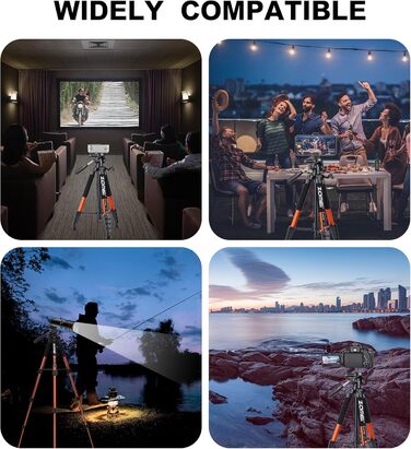 Штатив ZOMEi 188 см - важкий, для професійного відео та фото, сумісний з DSLR, телефонами, проекторами, біноклями, телескопами (чорний, помаранчевий)