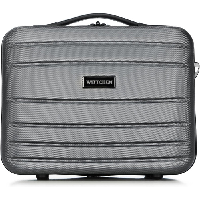 Валіза на колесах WITTCHEN Globe Line S з ABS-пластику, 4 колеса, кодовий замок, телескопічна ручка. Підходить для ручної поклажі Lufthansa, Eurowings, Ryanair, Condor, Discover Airlines. Колір: сірий.