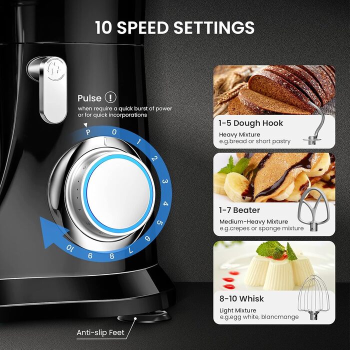 KICHOT 4.5L Kitchen Machine, Dough Mixer, 10-Speed Kitchen Machine, Dough Hook, Flat Beater, Splash Guard, Suitable for Baking, Cakes, Cookies, Kneading, Red
