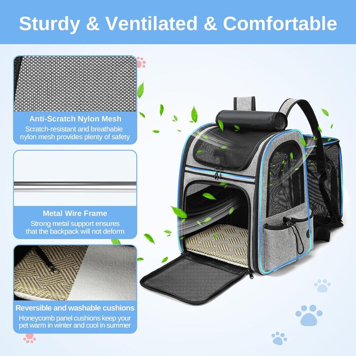 Рюкзак для кота/собаки Dogat, сірий, дихаючий, з сіткою, розкладний, для подорожей