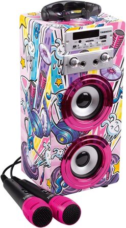 Караоке машина Trendix для дітей Party Edition Рожева з 2 мікрофонами, USB, Bluetooth, FM-радіо та SD-картою | Дитяча музична колонка з мікрофоном | Подарунок