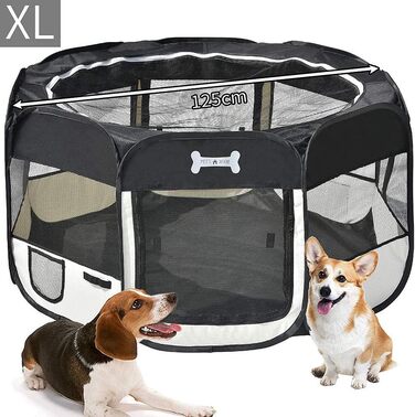 Вольєр для цуценят Melko 125x125x64 см, чорний, розкладний, для собак, котів, кроликів
