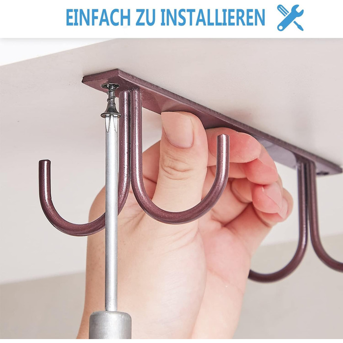 Тримач для чашок під шафу FOMANSH, 12 гачків для чашок, білий/коричневий, з кріпленнями