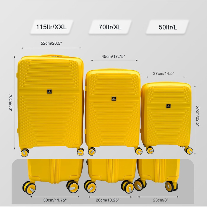 Чемодан Ribelli Handgepäck, 70л, жорсткий, з телескопічним ручками та TSA-замком, на 4 колесах, комплект L-XL-XXL