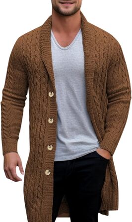 Кардиган чоловічий в'язаний з ґудзиками - зимовий кардиган для чоловіків, теплий світшот, куртка з косими візерунками, грубий в'язаний пуловер, стильний чоловічий кардиган, жакет для осені (01 Коричневий, XL)