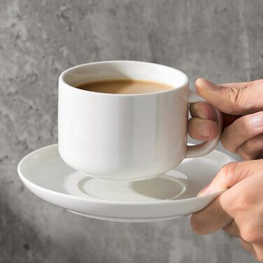 Набір кавових чашок і блюдець Porzellan (4 шт.), з золотою ложкою, 220 мл, кераміка. Чашки капучино для чаю, еспресо (білий)