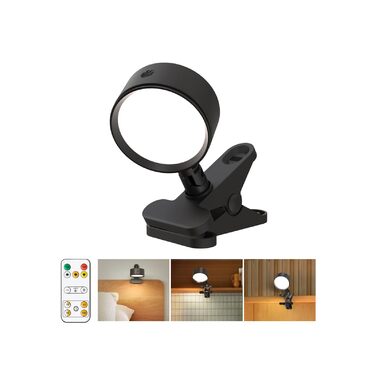 Нічник на ліжко акумуляторний бездротовий з USB-C, 5000mAh, з кліпсою, димуючий сенсорний пульт, 3 кольори, поворотний на 360°, для спальні, кемпінгу, чорний