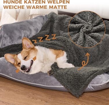 Водонепроникний коврик для собак, миючий, 120 x 100 см, двосторонній, для собак та котів середніх та великих порід, захист дивану та ліжка, м'який Sherpa Fleece та фланель, сірий L (120 x 100 см)