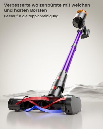 Бездротовий акумуляторний пилосос 45000 Па/550 Вт/70 хв, 1.8 л з OLED-екраном та антизаплутана насадка для підлоги, для твердих поверхонь, килимів, шерсті тварин