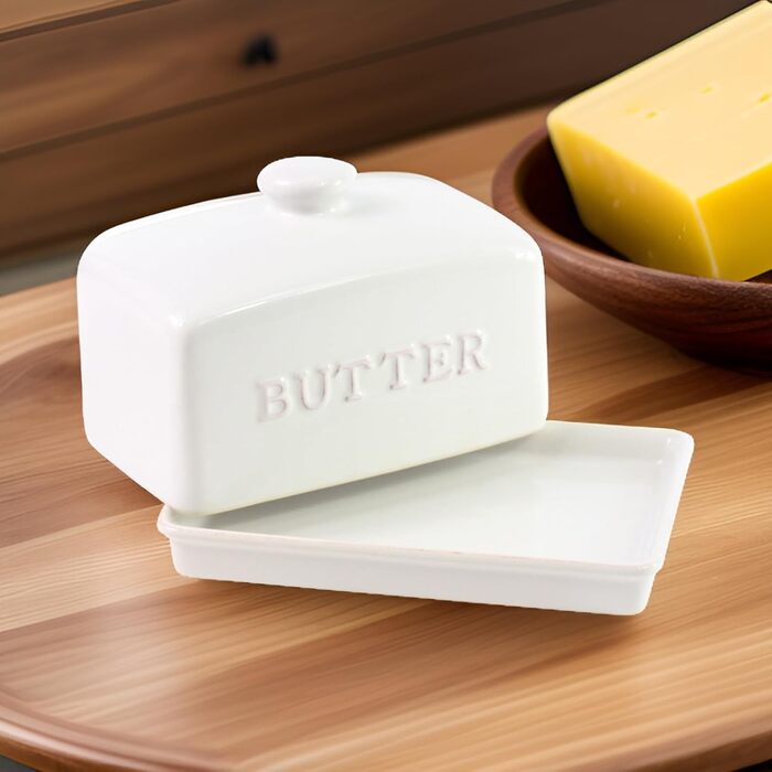 Traditional Ceramic Butter Dish, Classic White, 2-Piece Set, Pattern