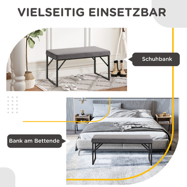 HOMCOM Upholstered Bench with Velvet Look, Bed Bench, Vanity Bench, Entryway Bench for Living Room, Bedroom, Dark Grey, 115x46x49 cm