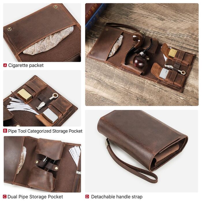 Органайзер для тютюну та аксесуарів Contacts: футляр для 2 трубок, запальнички, сигарет (справжня шкіра)